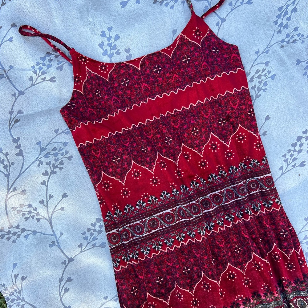 Vintage Velvet Spaghetti Strap Patterned Dress